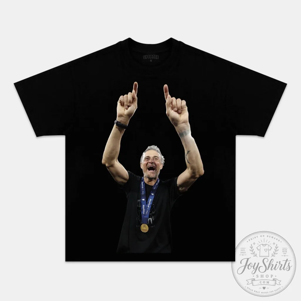 Luis Enrique Paris Saint-Germain Football Manager Celebration Black T-Shirt 21 Luis Enrique Paris Saint-Germain Football Manager Celebration Black T-Shirt