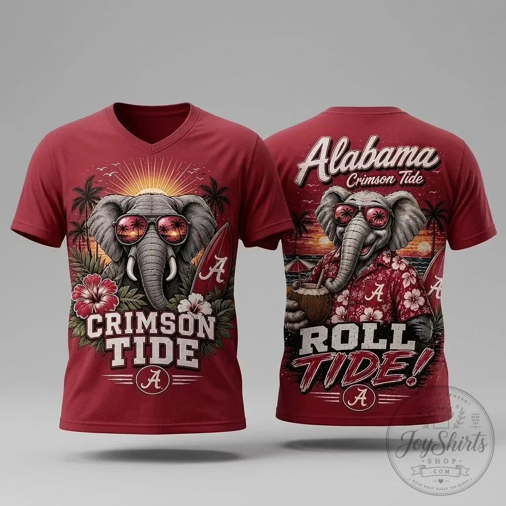 Alabama Crimson Tide Elephant Hawaiian Sunset Beach Roll Tide T-Shirt 12 Alabama Crimson Tide Elephant Hawaiian Sunset Beach Roll Tide T-Shirt