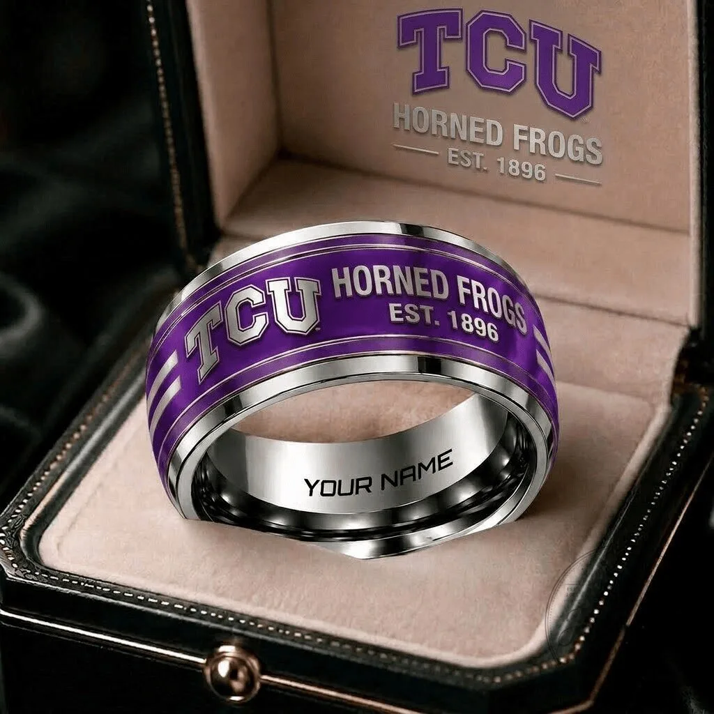 TCU Horned Frogs Personalized Purple and Silver Stainless Steel Ring