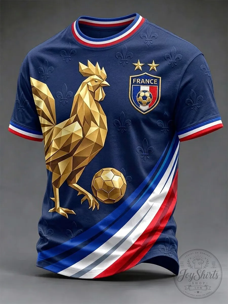France Soccer Fan Team Kit Jersey with Golden Rooster and Football Design
