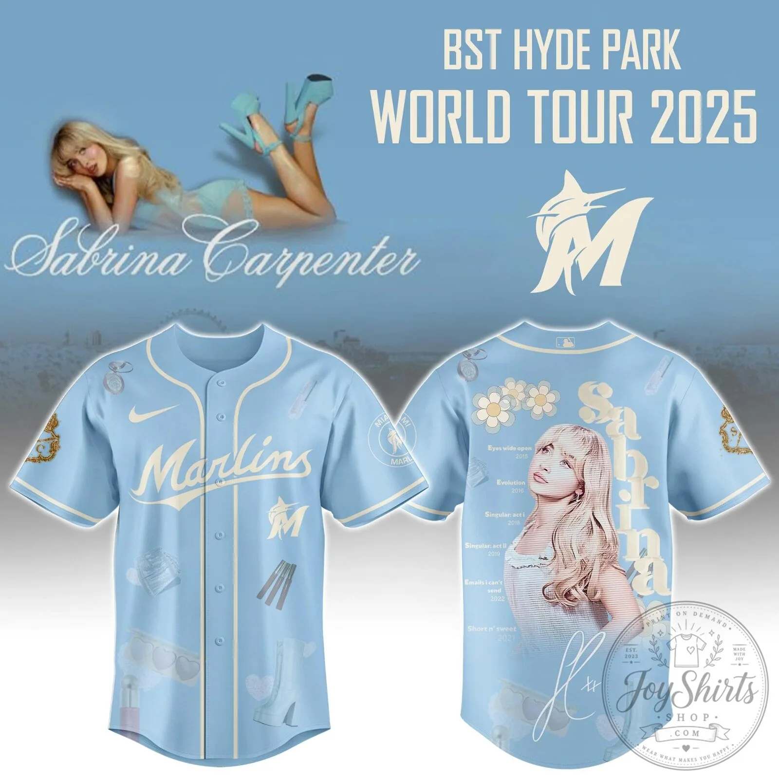 Sabrina Carpenter Miami Marlins Baseball Jersey Short N' Sweet Tour 2025