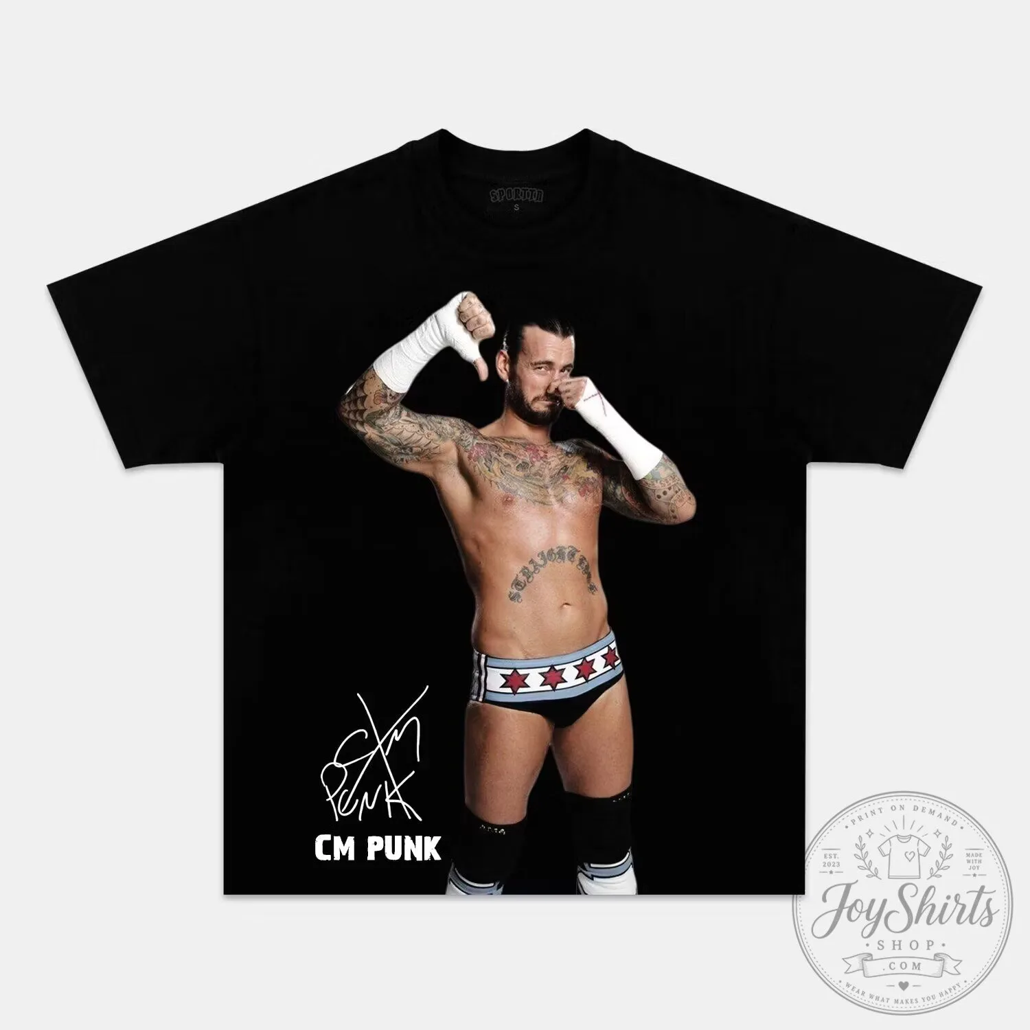 CM Punk Professional Wrestler Signature Black T-Shirt
