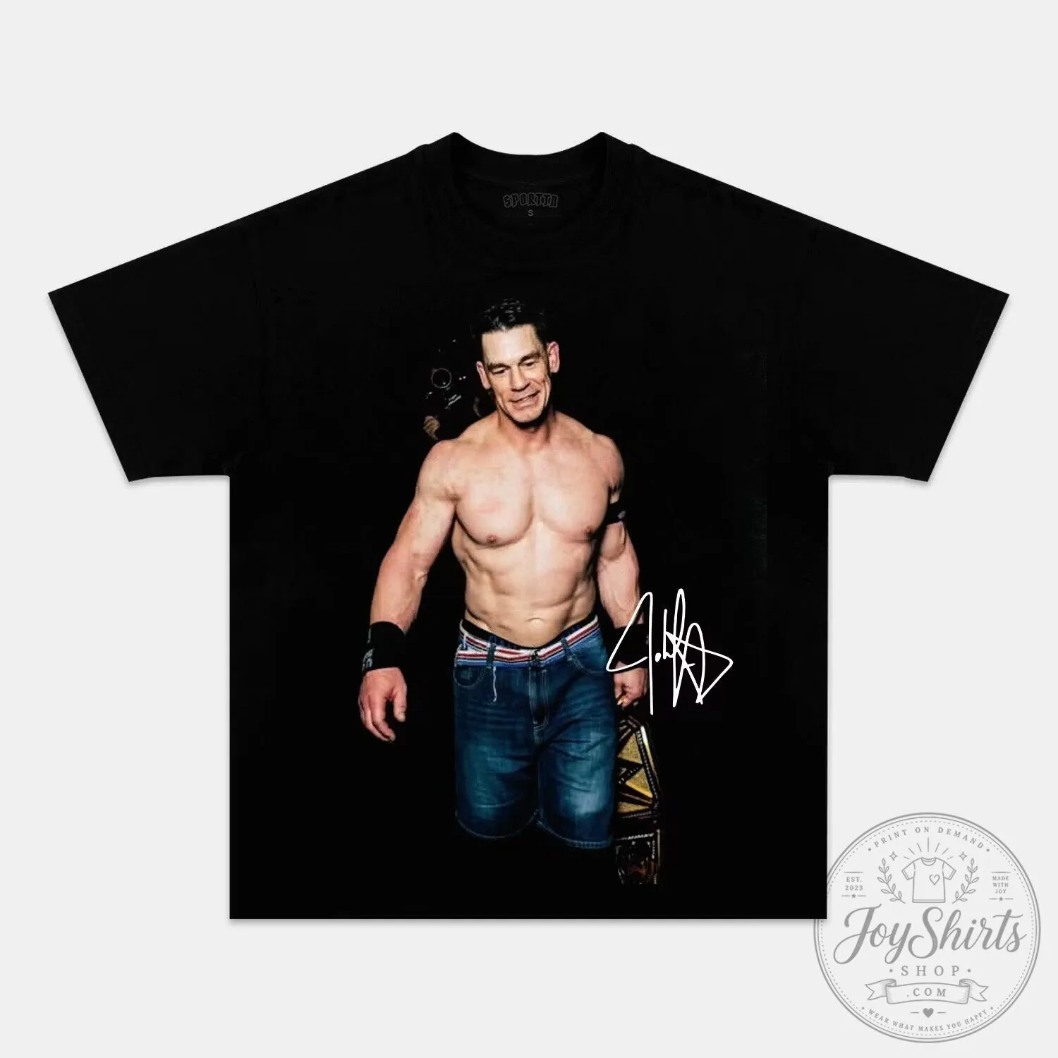 John Cena WWE Champion Autograph Fan Art Black Adult T-Shirt