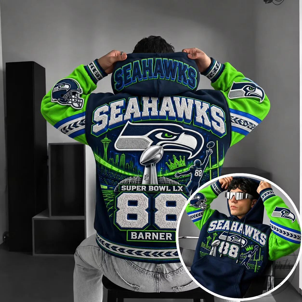 Seattle Seahawks Super Bowl LX Barner 88 Football Team Hoodie 2 Seattle Seahawks Super Bowl LX Barner 88 Football Team Hoodie