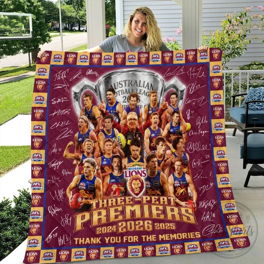 Brisbane Lions Australian Football League Three-Peat Premiers Quilt Blanket