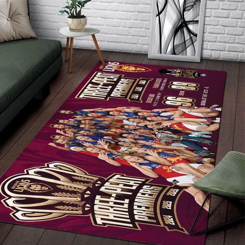 Brisbane Lions Three-Peat Premiers 2024 2025 2026 Rectangular Rug