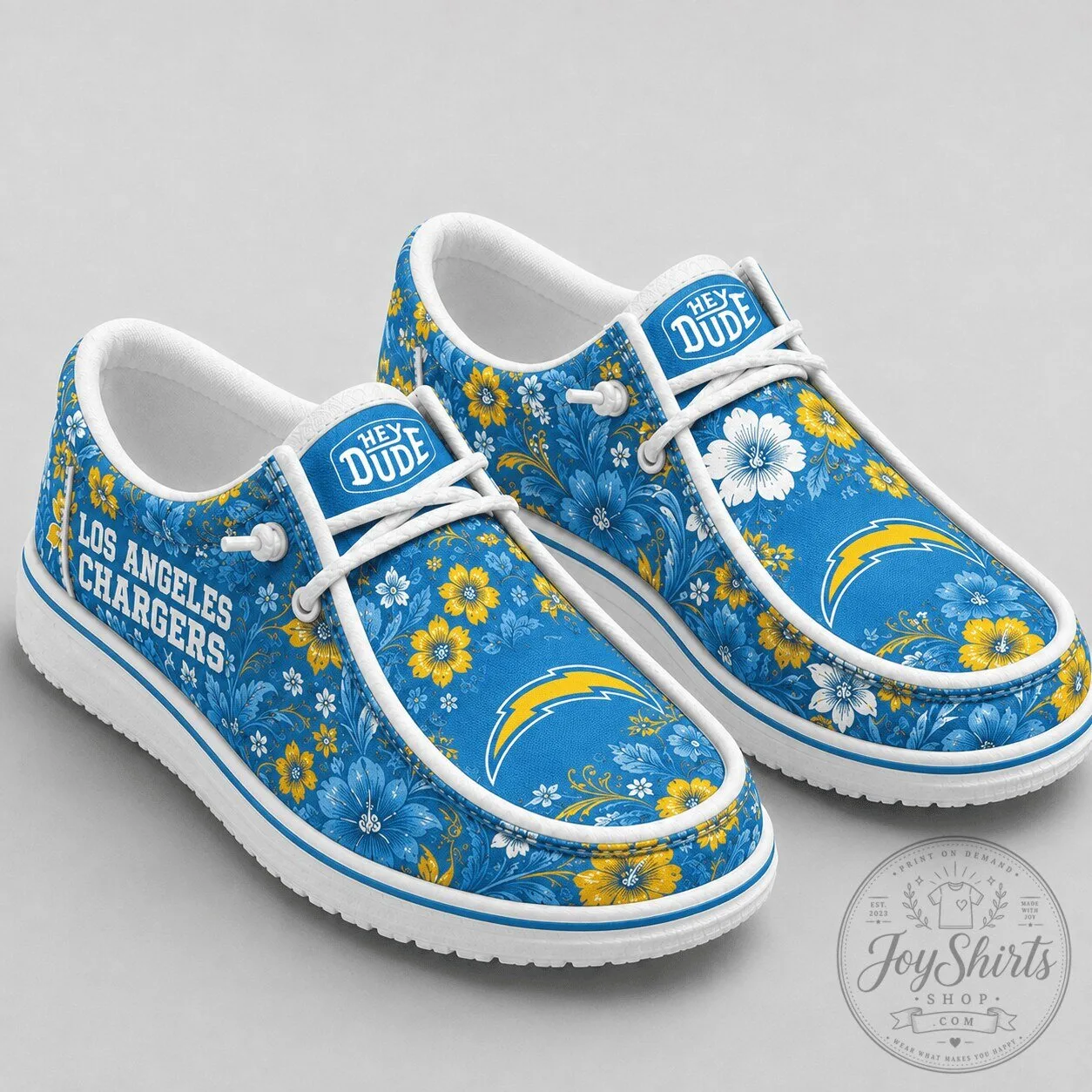 Los Angeles Chargers NFL Team Floral Pattern Blue and Yellow Shoes