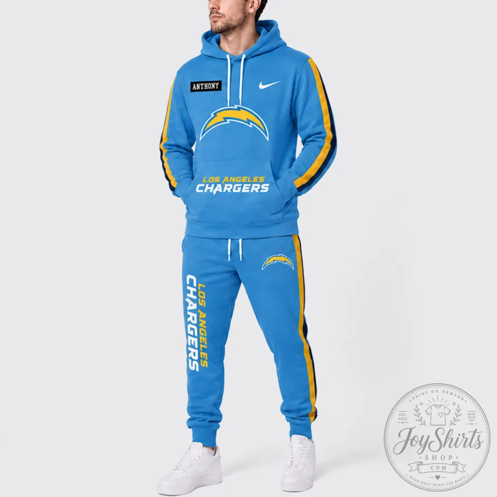 Los Angeles Chargers Nike Personalized Tracksuit Hoodie and Jogger Pants Set Los Angeles Chargers Nike Personalized Tracksuit Hoodie and Jogger Pants Set