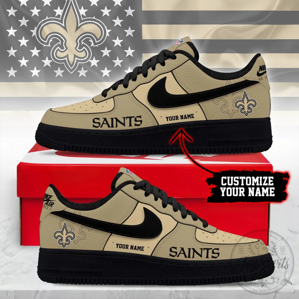 New Orleans Saints Custom Name Tan Black Design Air Force 1 Shoes 19 New Orleans Saints Custom Name Tan Black Design Air Force 1 Shoes