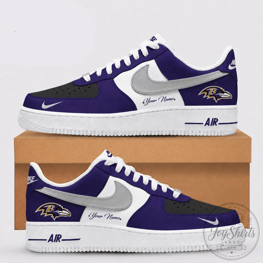 Baltimore Ravens Custom Name Purple and Black Air Force One Sneakers 14 Baltimore Ravens Custom Name Purple and Black Air Force One Sneakers