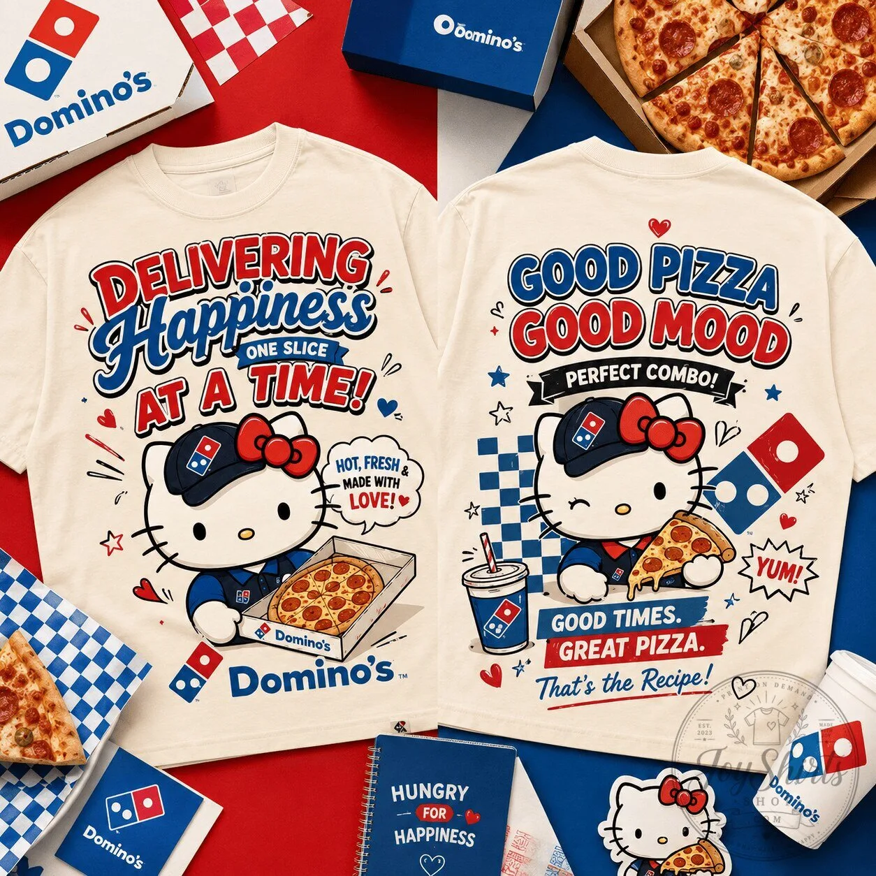 T-Shirt Featuring Hello Kitty and Domino's: Spreading Joy Slice by Slice