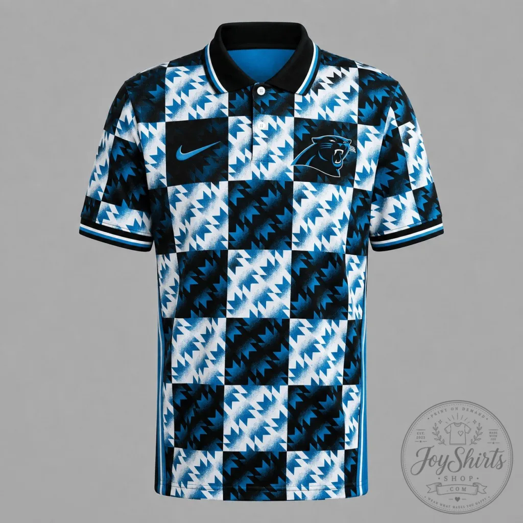 Carolina Panthers NFL Retro Geometric Pattern Polo Shirt for Men Carolina Panthers NFL Retro Geometric Pattern Polo Shirt for Men