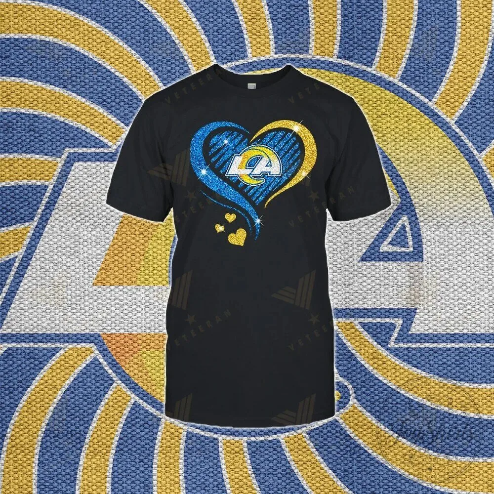 Los Angeles Rams Football Team Glitter Heart Black T-Shirt