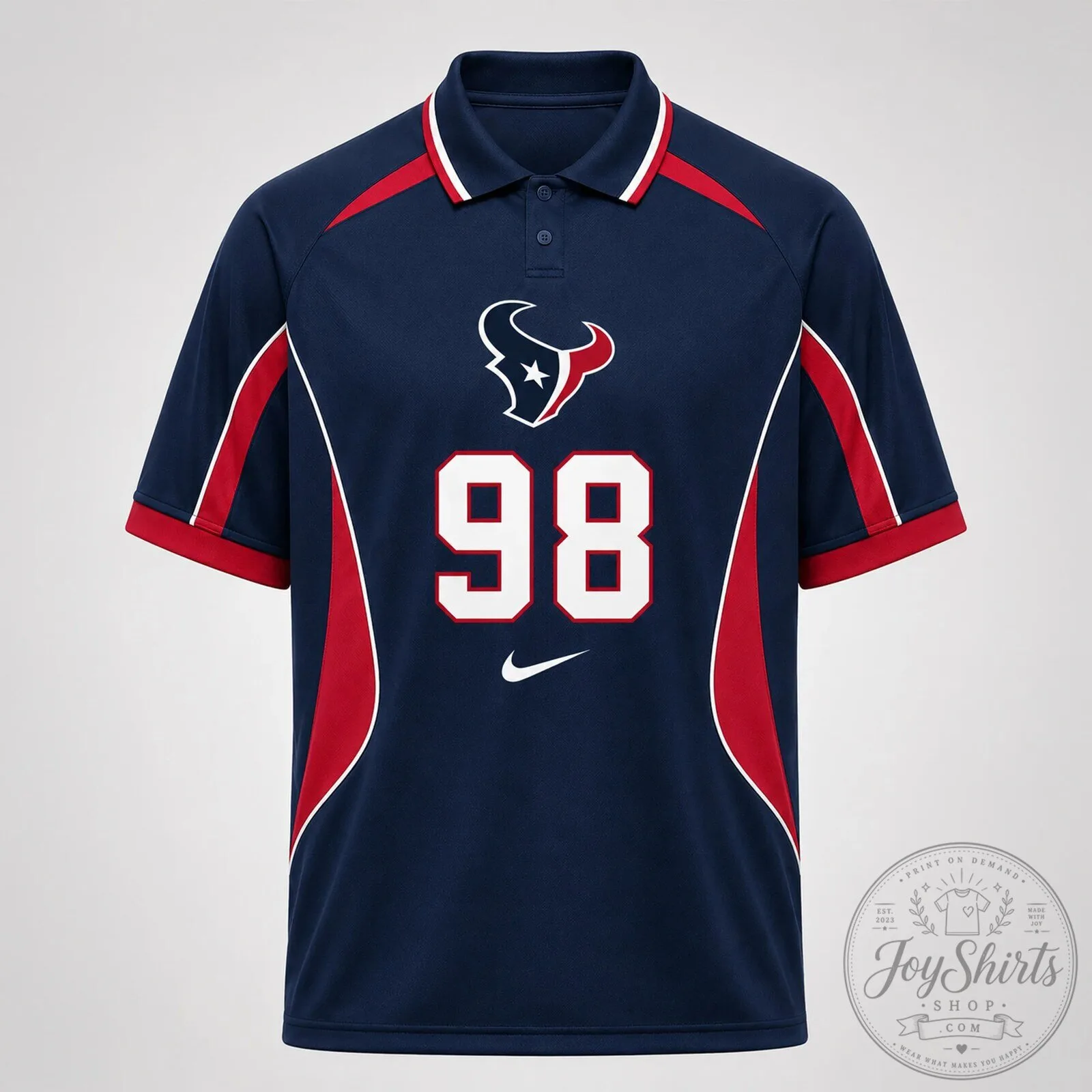Houston Texans Number 98 Custom Football Team Fan Polo Shirt