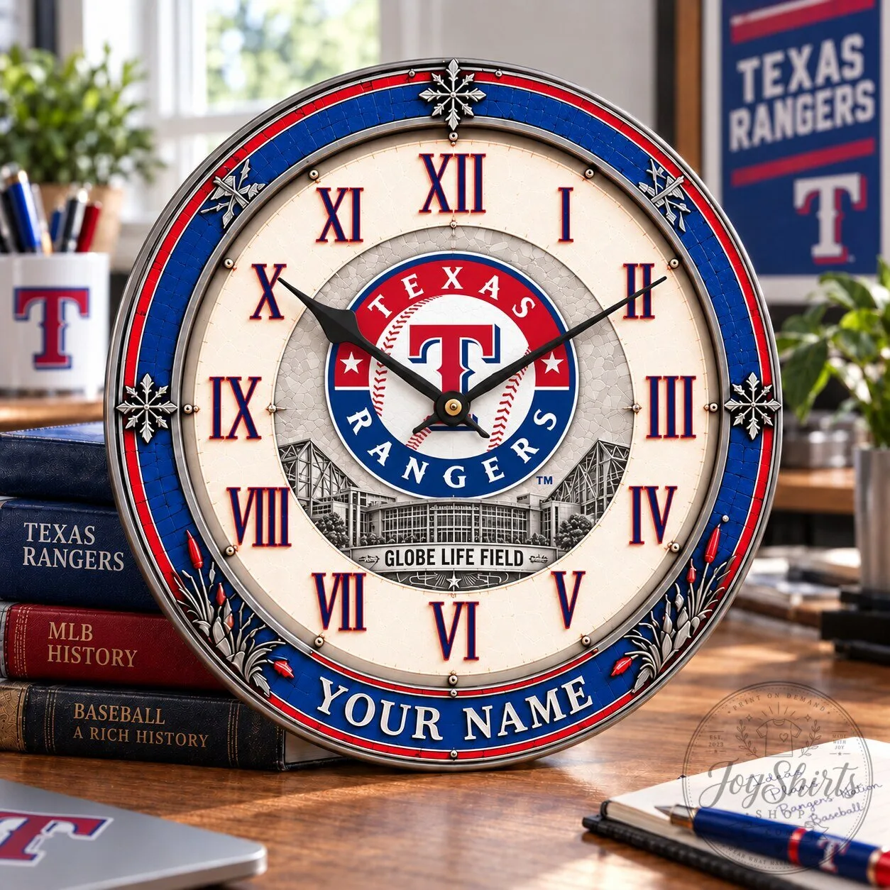 Texas Rangers Baseball Team Globe Life Field Personalized Wall Clock