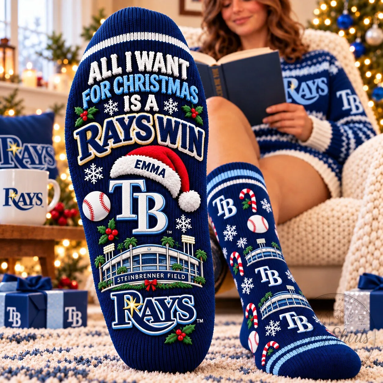 Tampa Bay Rays MLB Christmas Holiday Socks Custom Name Steinbrenner Field