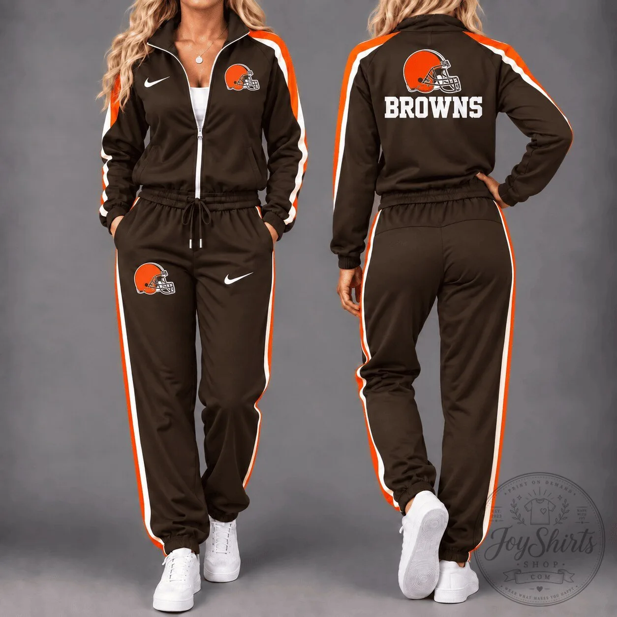 Brown and Orange Striped Tracksuit Set for Cleveland Browns Football Team