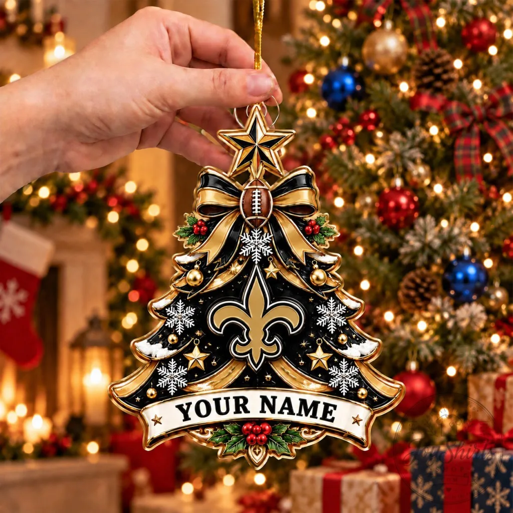 New Orleans Saints Christmas Tree Ornament Personalized with Custom Name
