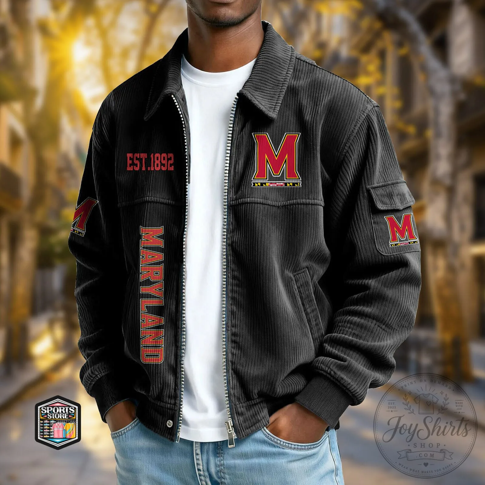 Maryland Terrapins Corduroy Bomber Jacket with Embroidered Logo