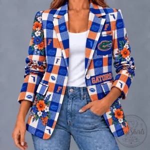 Florida Gators Football Team Checkered Plaid Floral Women's Blazer Jacket