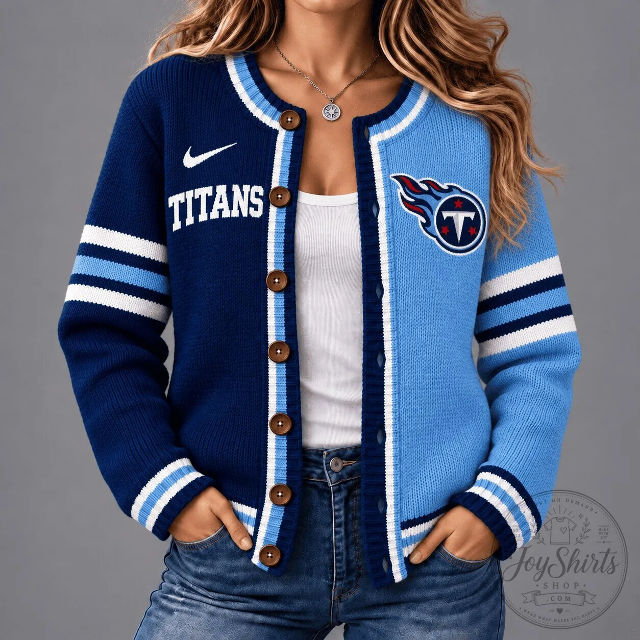 Tennessee Titans NFL Football Team Split Color Cardigan Sweater