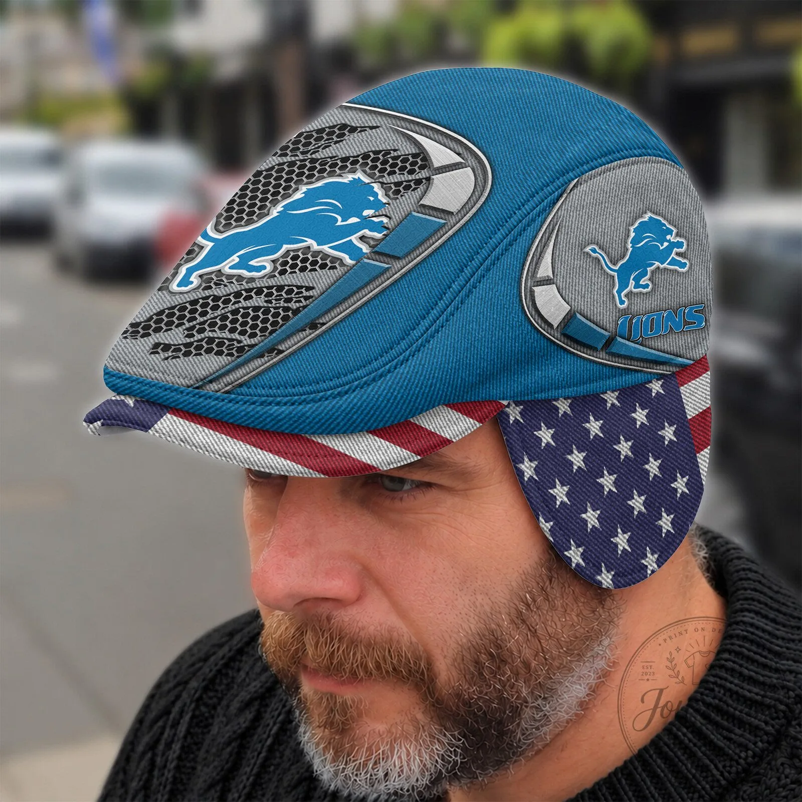 Detroit Lions National Football League Flat Cap Hat with Ear Flaps