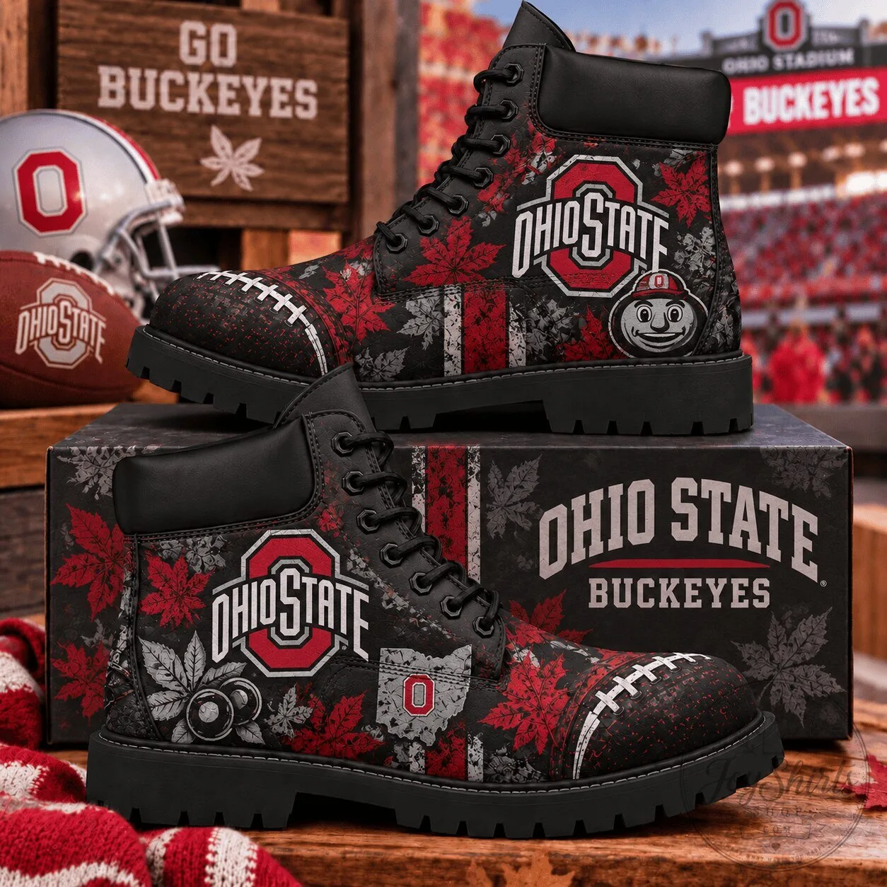 Ohio State Buckeyes Football Team Fan High-Top Leather Boots