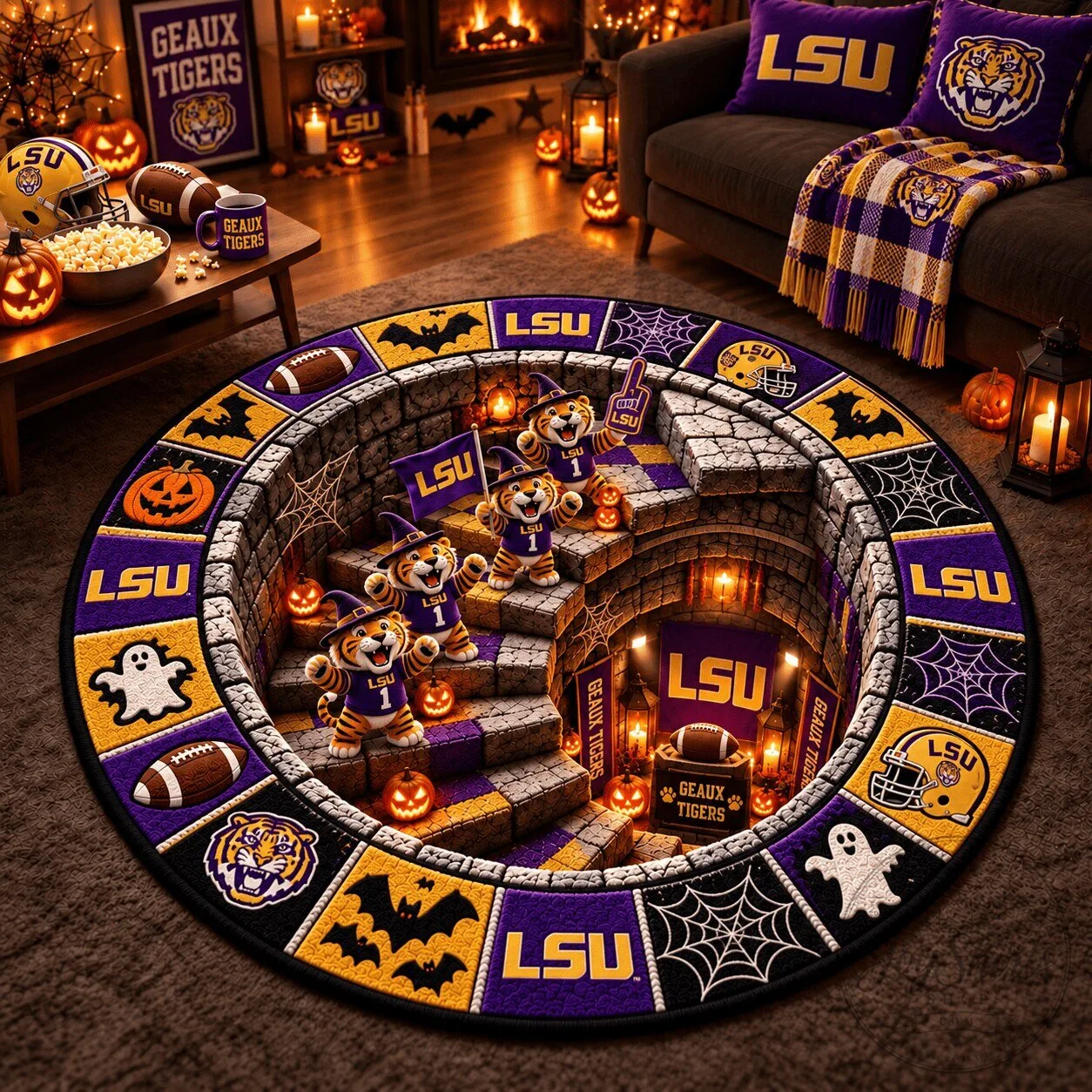 Louisiana State University Tigers Halloween Football Fan Round Rug