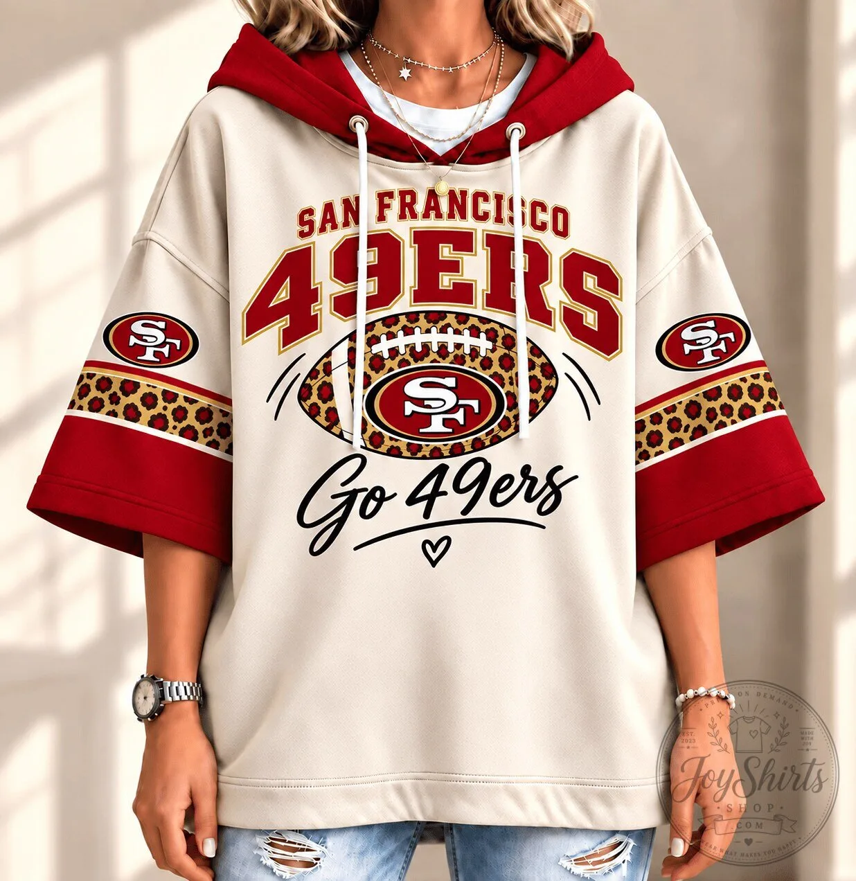 San Francisco 49ers Leopard Print Football Oversized Hoodie