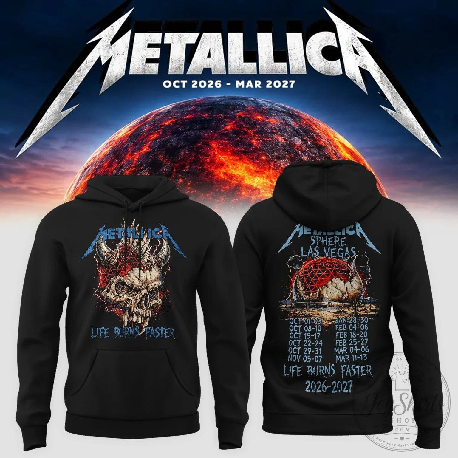 Metallica Life Burns Faster Sphere Las Vegas Tour Dates Demon Skull Hoodie