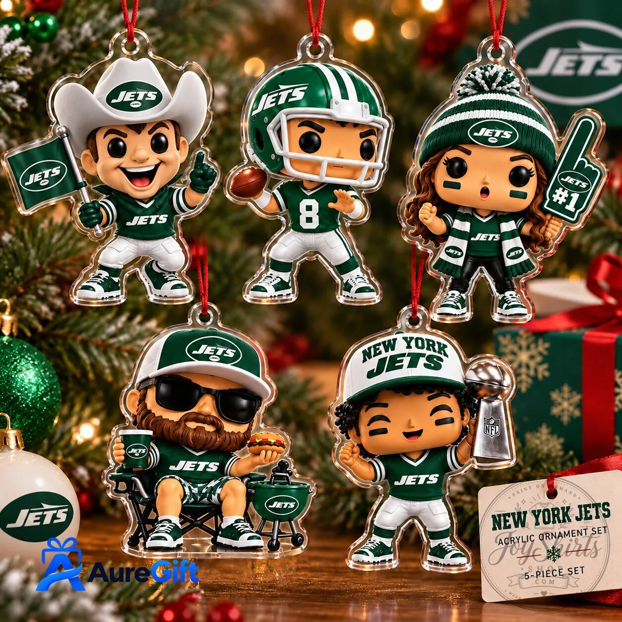 New York Jets National Football League Christmas Holiday Acrylic Ornament Set