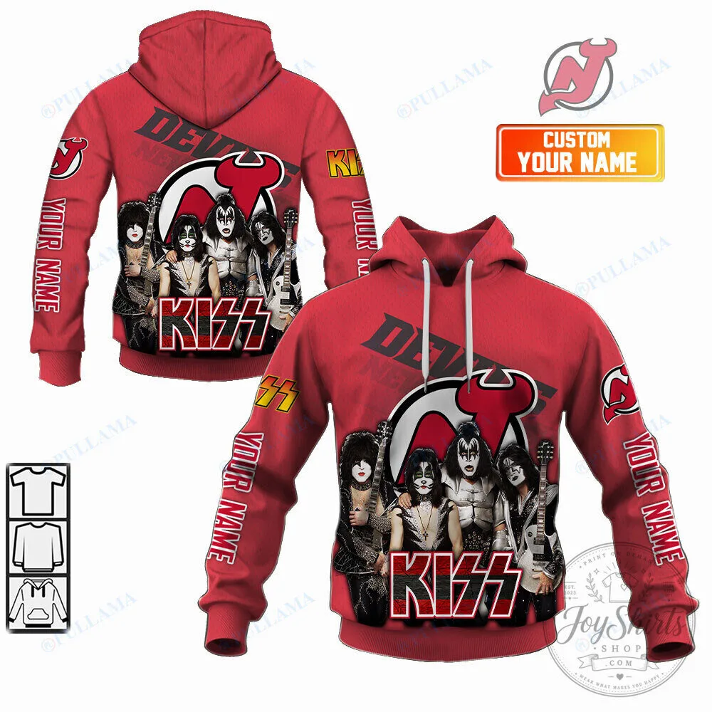 New Jersey Devils and KISS Rock Band Custom Name Hoodie