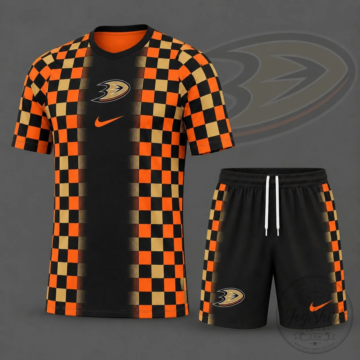 Anaheim Ducks Premium Checkerboard Fusion Hockey Team T-Shirt and Shorts Set