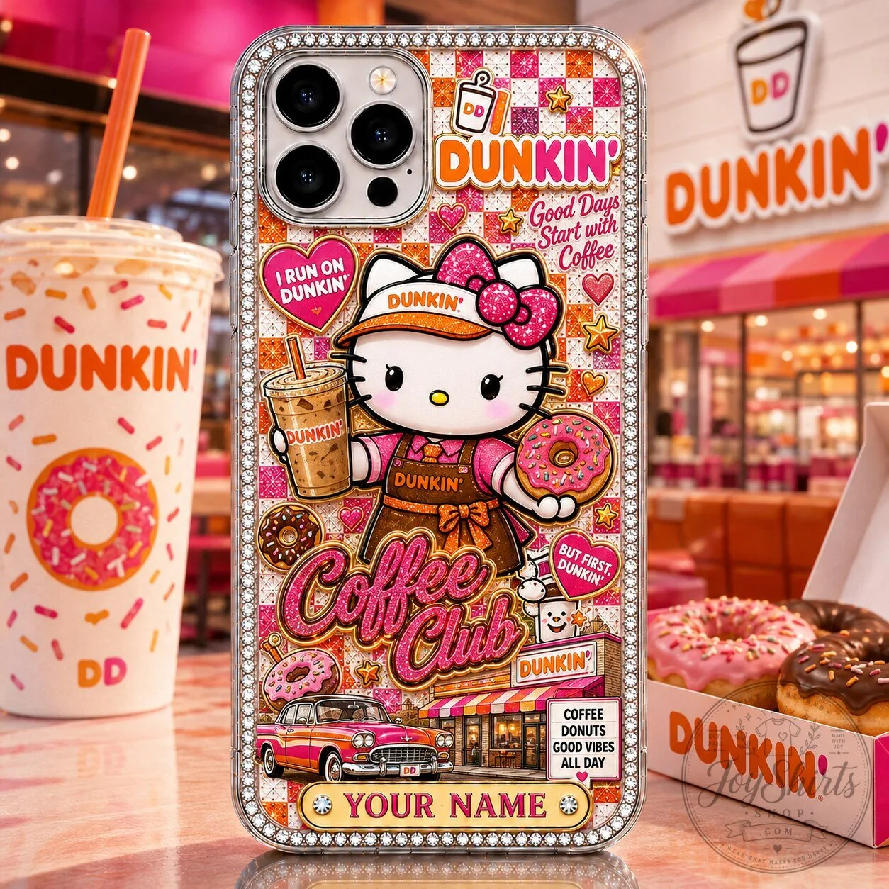 Hello Kitty Dunkin' Donuts Coffee Club Glitter Phone Case