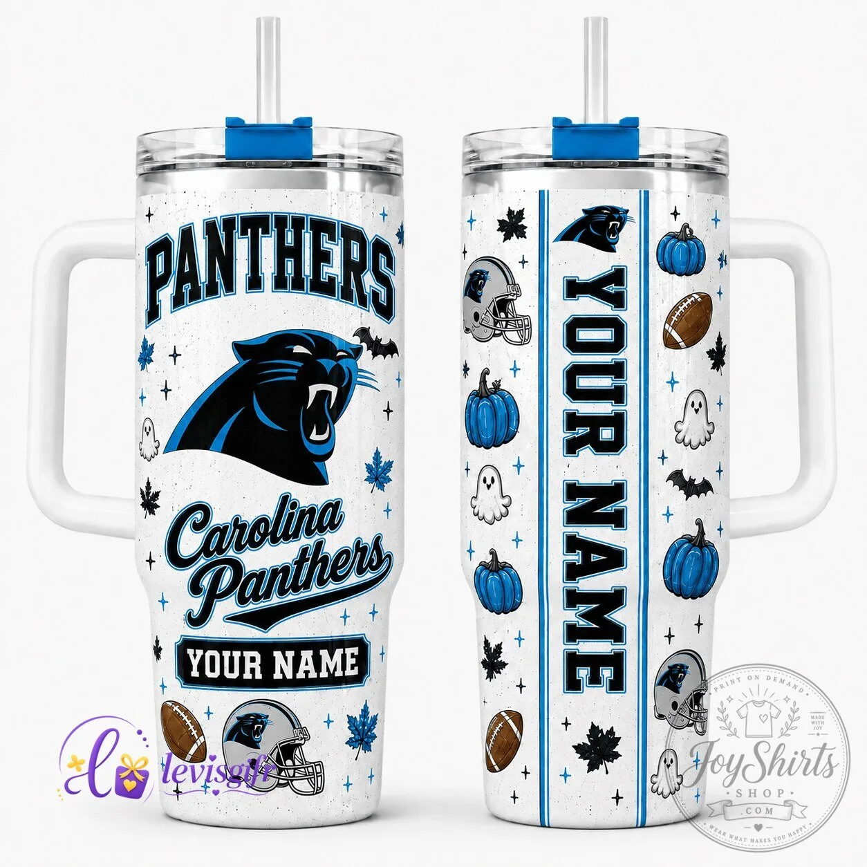 Carolina Panthers Halloween Personalized Football Tumbler with Handle
