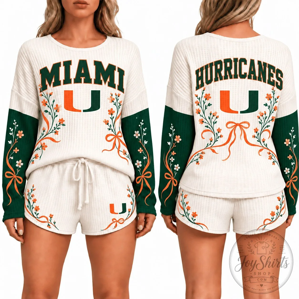 Miami Hurricanes Women's Floral Waffle Knit Pajama Set