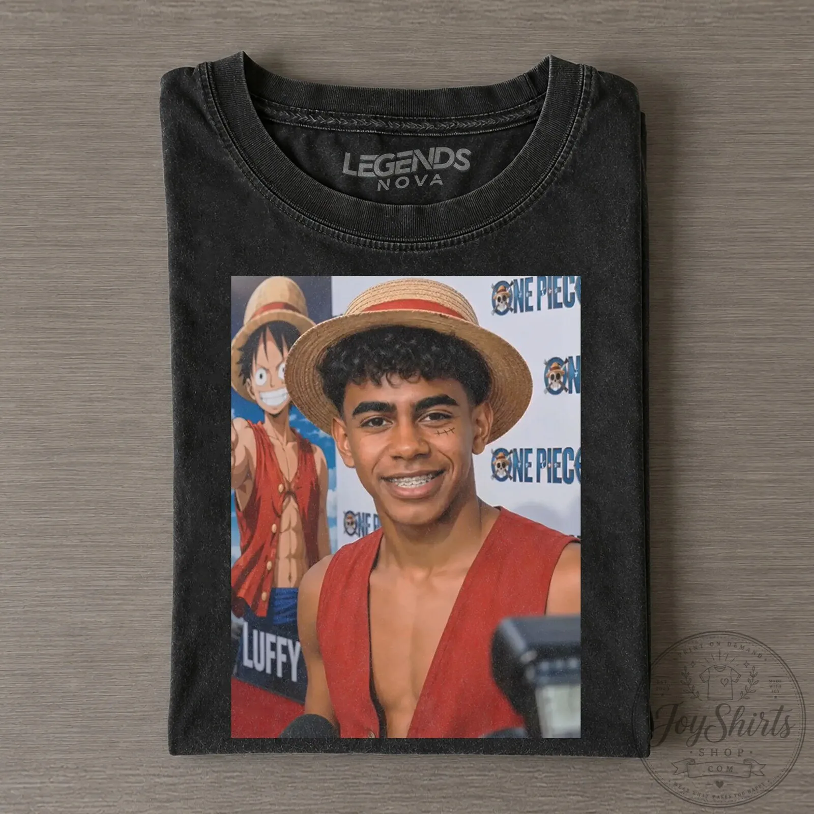 Lamine Yamal One Piece Luffy Graphic Design Black Cotton T-Shirt