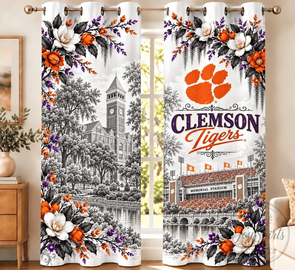 Clemson Tigers Football Team Spirit Floral Window Curtains Clemson Tigers Football Team Spirit Floral Window Curtains