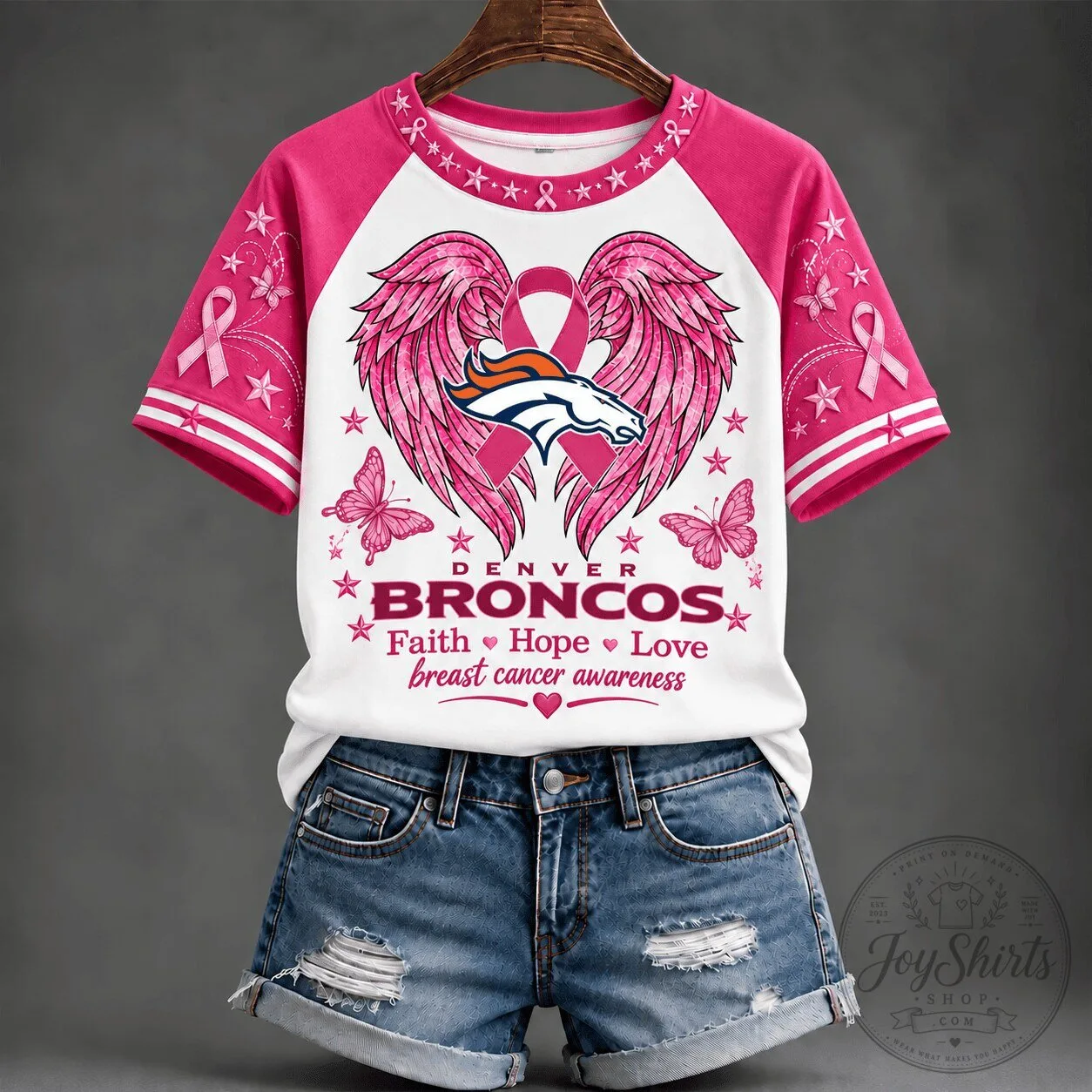 Denver Broncos Faith Hope Love Breast Cancer Awareness T-Shirt