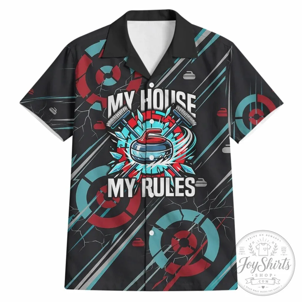 Curling My House My Rules Hurry Hard Hawaiian Shirt Vintage Retro Sports Quote