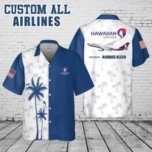 Hawaiian Airlines Airbus A330 Palm Tree Pattern Short Sleeve Hawaiian Shirt