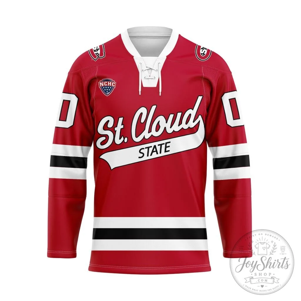 St. Cloud State Huskies Personalized Red Lace Hockey Jersey