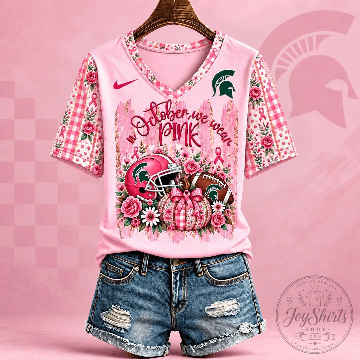 Michigan State Spartans In October We Wear Pink Breast Cancer Awareness T-Shirt