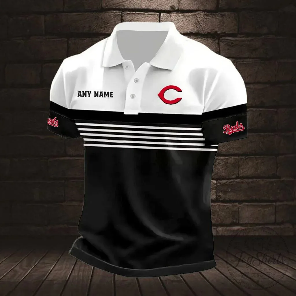Cincinnati Reds Personalized Black and White Striped Polo Shirt for Men