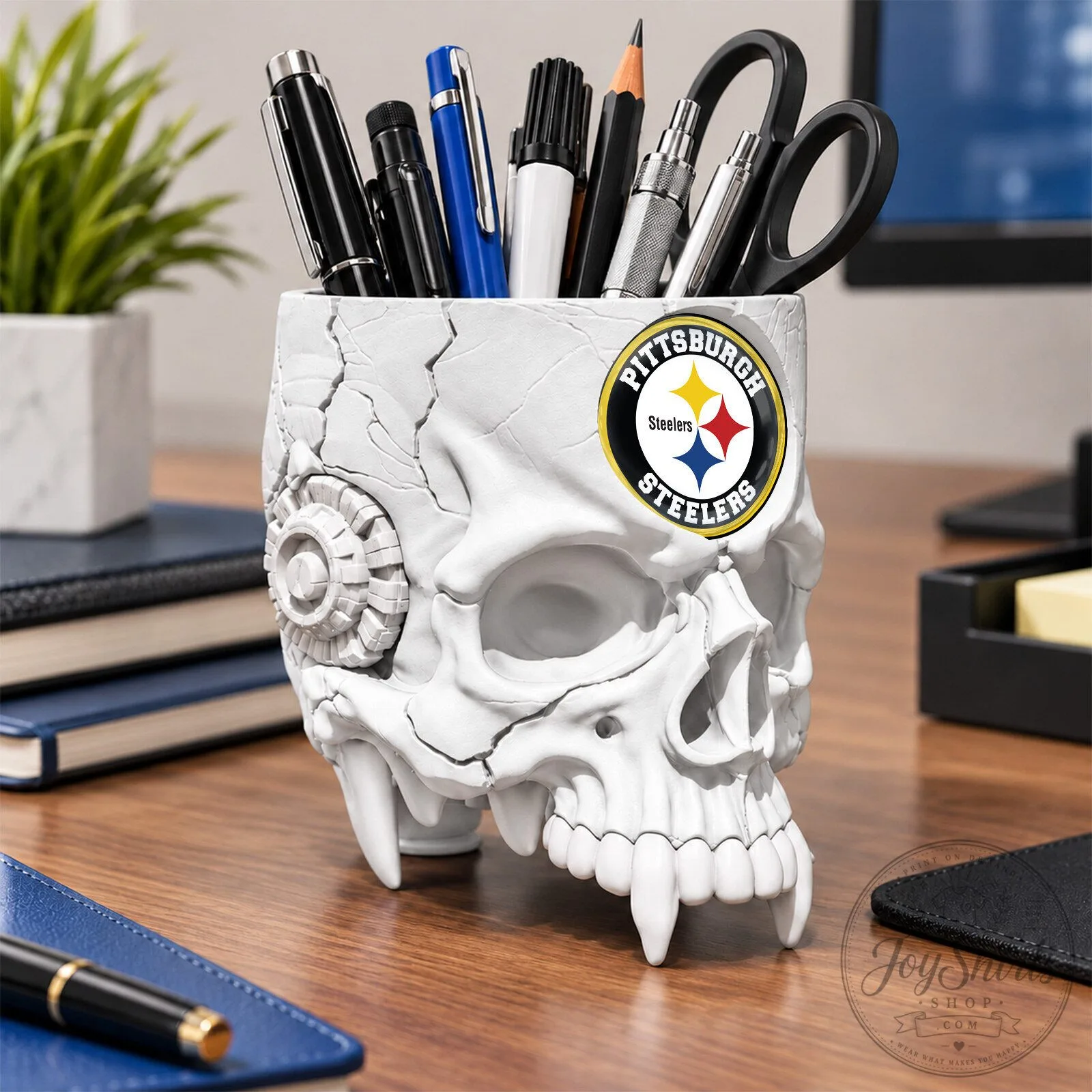 Pittsburgh Steelers Skull Pen Holder Desk Organizer for Office Supplies