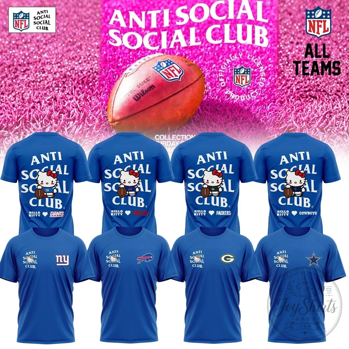 Anti Social Social Club Hello Kitty NFL Football Teams Blue T-Shirt