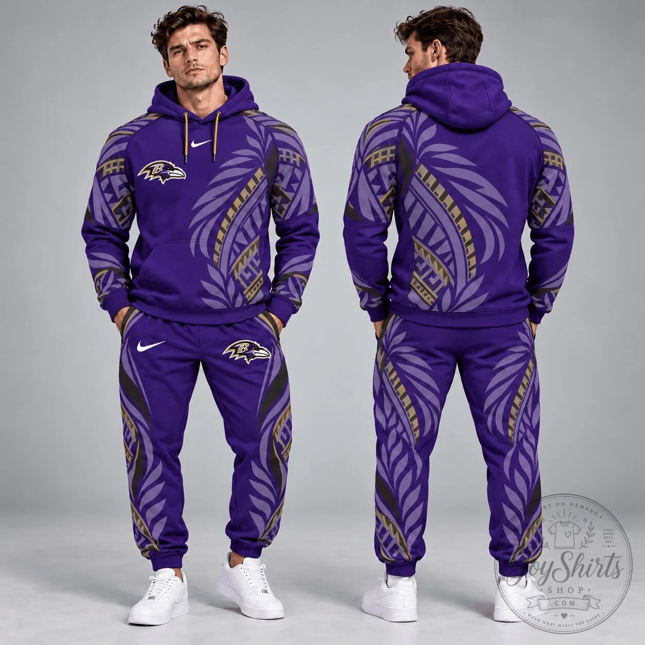 Baltimore Ravens Polynesian Tribal Feather Graphic Pullover Hoodie