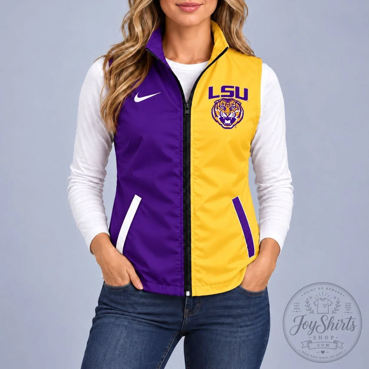 LSU Tigers NCAA College Football Team Purple and Gold Zip-Up Windbreaker Vest