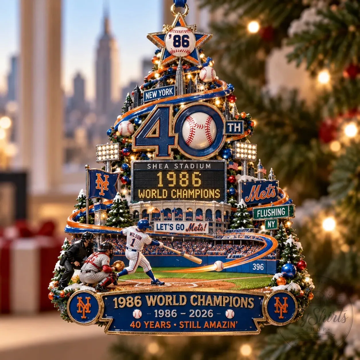 New York Mets 1986 World Champions 40th Anniversary Christmas Tree Ornament
