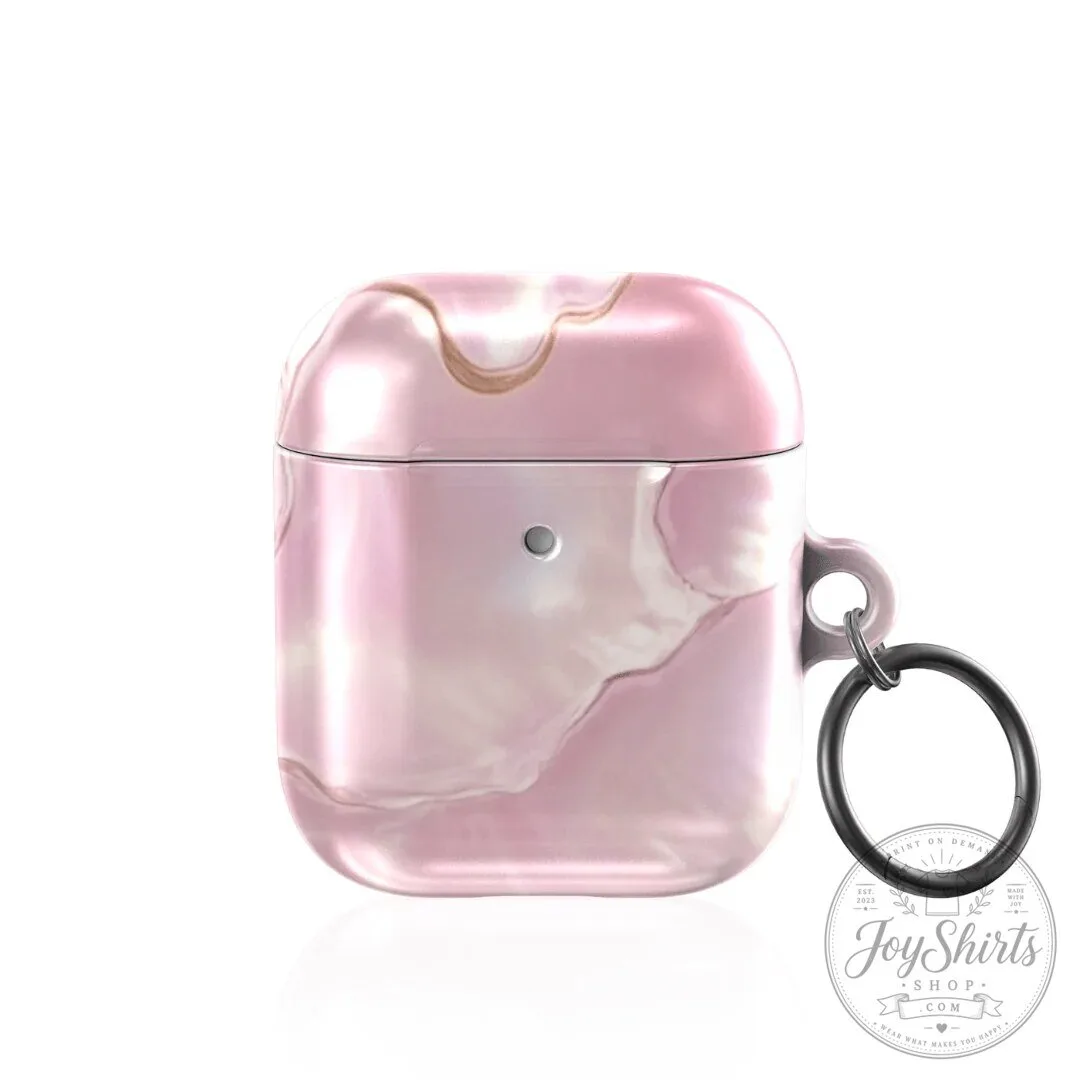 Pink Marble Pattern AirPod Case with Keychain